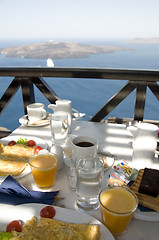 Image showing breakfast over the sea greek islands santorini