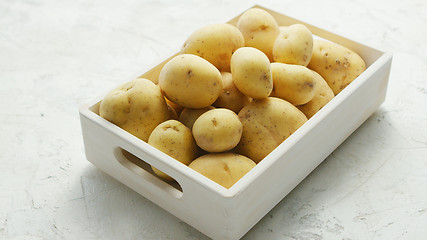 Image showing Box of clean and washed potatoes