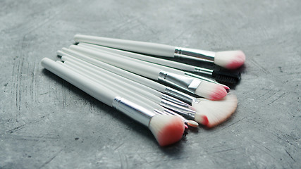 Image showing Heap of cosmetic modern brushes