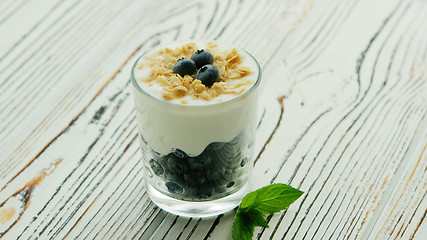 Image showing Yogurt with blackberry in glass