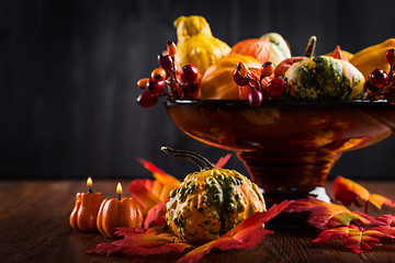 Image showing Thanksgiving and Halloween still life with pumpkins