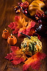 Image showing Thanksgiving and Halloween still life with pumpkins