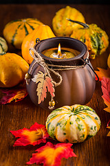 Image showing Thanksgiving and Halloween still life with pumpkins