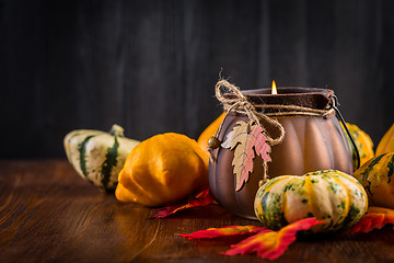 Image showing Thanksgiving and Halloween still life with pumpkins