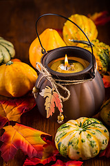 Image showing Thanksgiving and Halloween still life with pumpkins