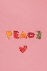 Image showing Peace text from candies