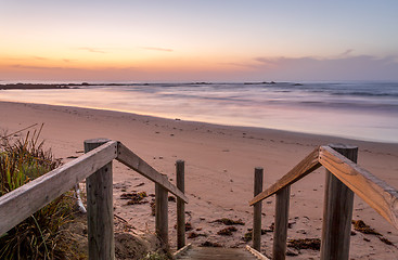 Image showing Stairs leading down onto beach