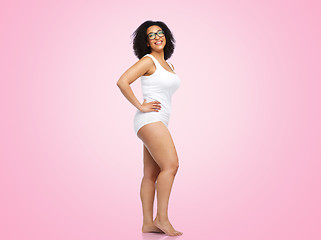 Image showing happy african american woman in white underwear