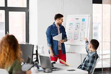 Image showing creative man showing user interface at office