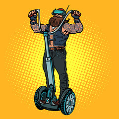 Image showing Biker on electric scooter, virtual reality, VR glasses