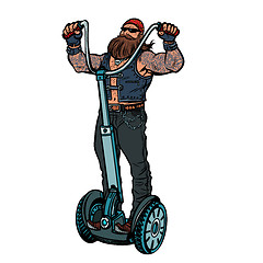 Image showing Biker on electric scooter, rider. Isolate on white background