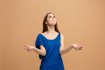 Image showing Portrait of an argue woman isolated on a pastel background