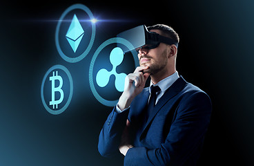 Image showing cryptocurrency and businessman in virtual headset