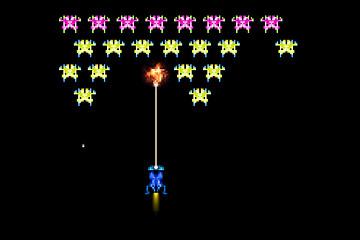 Image showing typical 80s pixel space arcade game