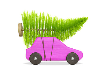 Image showing pink toy car with green christmas tree 