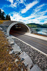 Image showing Mountain road in Norway. The entrance to the tunnel.