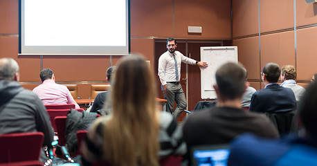 Image showing Speaker Giving a Talk at Business Meeting.