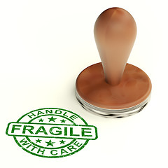 Image showing Wooden Fragile Stamp Shows Breakable Products For Delivery