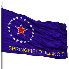 Image showing Springfield Flag on Flagpole, Waving on White Background