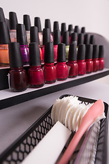 Image showing Set of different bottles of nail polish