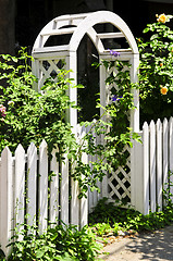 Image showing White arbor in a garden