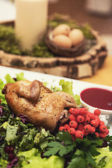 Image showing quail roasted with sweet and sour cranberry sauce