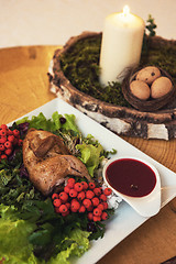 Image showing quail roasted with sweet and sour cranberry sauce