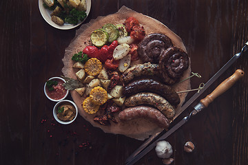 Image showing Grilled sausage with vegetables