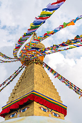 Image showing Boudhanath Stupa and prayer flags in Kathmandu