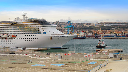 Image showing Luxury cruise ship Costa Mediterranea entering port of Marseille