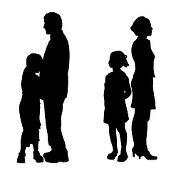 Image showing Divorcing parents with two sad unhappy children