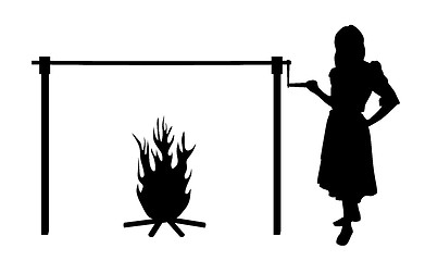 Image showing Woman and spit roast fire