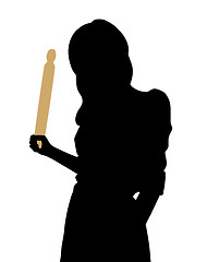 Image showing Angry woman with a rolling pin