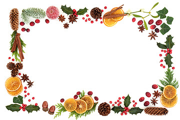 Image showing Christmas Flora and Food Background Border