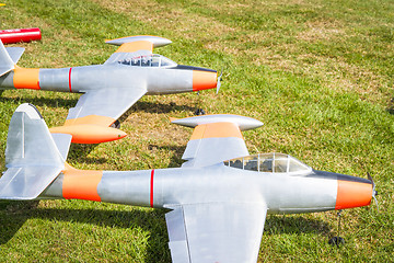 Image showing Model planes on a green field in the summer