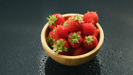 Image showing Small bowl of fresh red strawberry