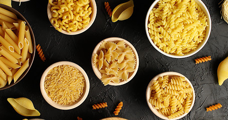 Image showing Top view of pasta in bowls