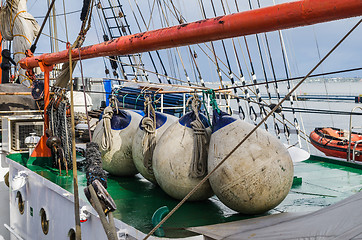 Image showing Buoys on the deck of a sailboat, close-up 