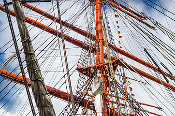 Image showing Mast historic sailing ship, close-up