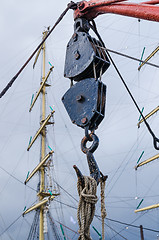 Image showing Ancient sailing vessel, the block, close up