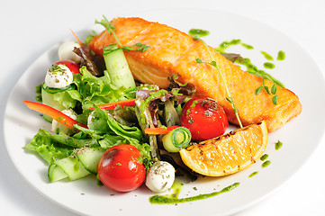 Image showing Grilled salmon and vegetables