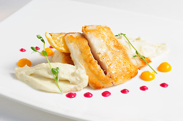 Image showing Fried zander with celery puree