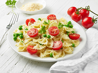 Image showing plate of pasta with cheese and vegetables