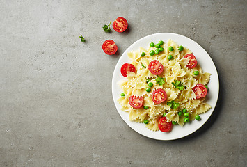 Image showing plate of pasta with cheese and vegetables