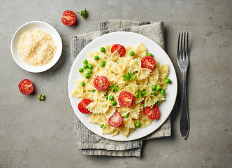 Image showing plate of pasta with cheese and vegetables