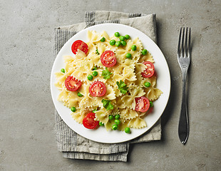 Image showing plate of pasta with cheese and vegetables