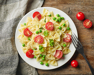 Image showing plate of pasta with cheese and vegetables