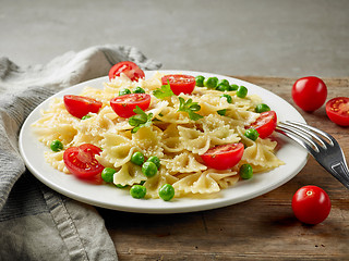 Image showing plate of pasta with cheese and vegetables