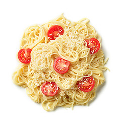 Image showing pasta spaghetti with cheese and tomatoes