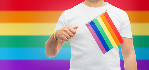 Image showing man with gay pride rainbow flag and wristband